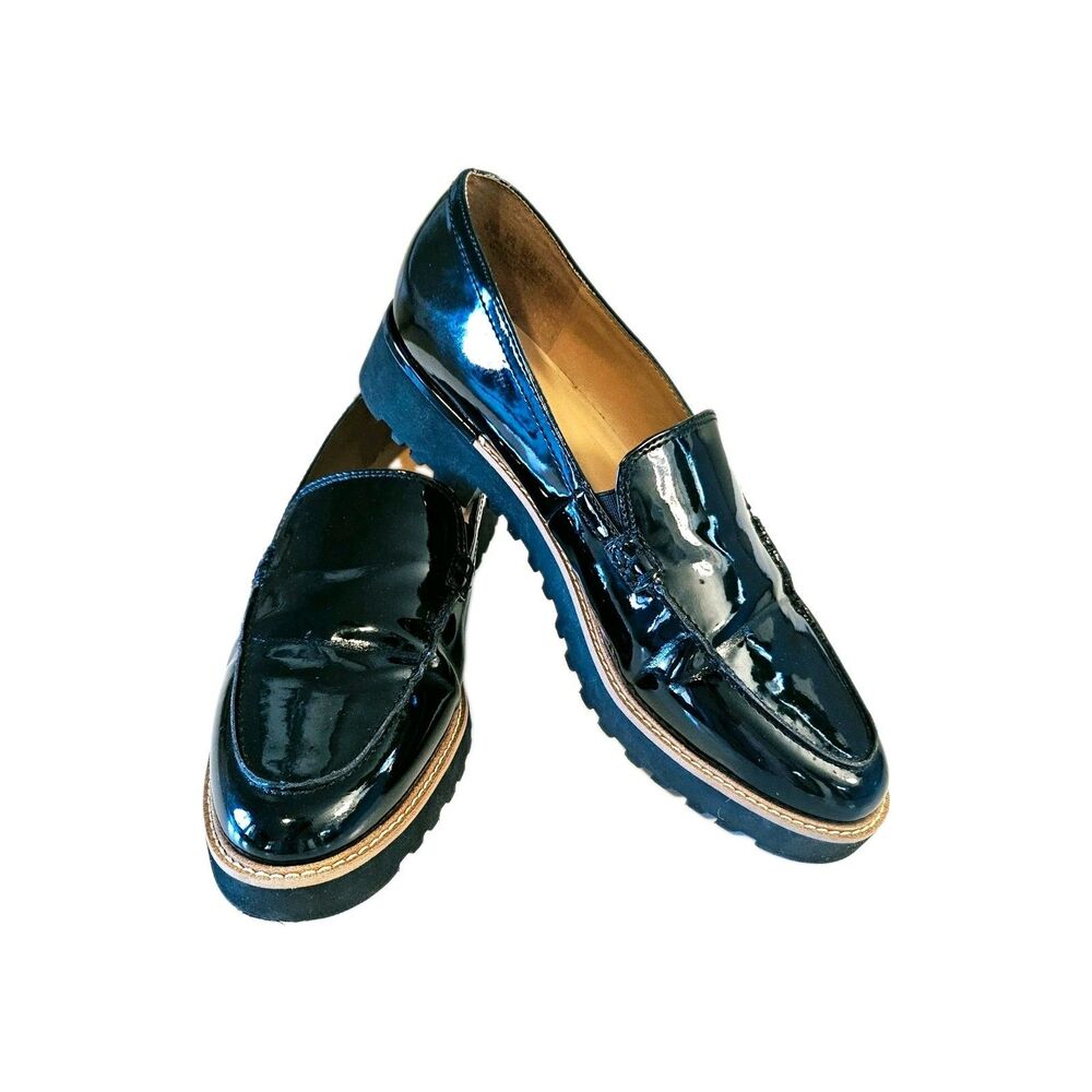 Franco Sarto Women's Black Leather Round Toe Slip On Loafer  Shoes 8.5